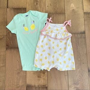 Old Navy & Rene Rofe Romper Bundle Lemons Limes Print 18M 12-18M